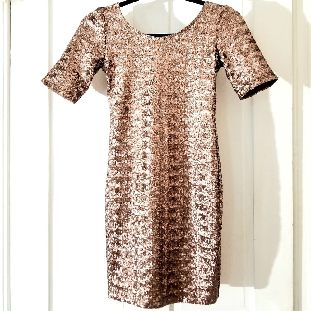 Free People Bronze All Over Sequin Mini Dress